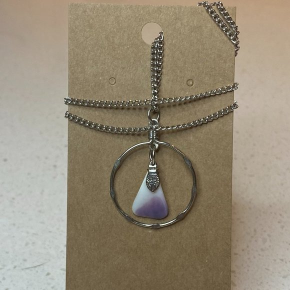 Source Unknown Jewelry - Silver Necklace With Purple Stone Pennant Inside Silver Ring